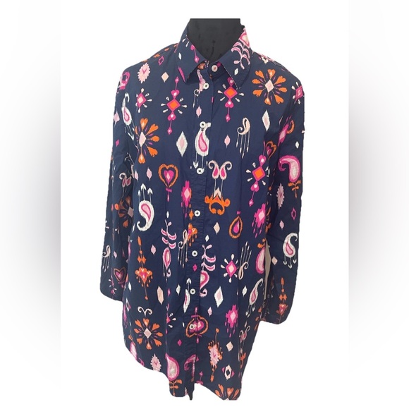 Talbots ladies size large 100% cotton‎ colorful casual button up shirt summer - Picture 1 of 13
